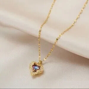 18K Gold Plated Angel Wings Heart Zircon Center Pendant Necklace